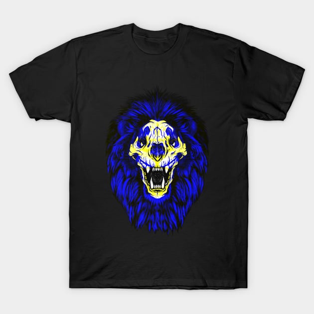 Lion Skull Interactive Yellow&Blue Filter T-Shirt By Red&Blue T-Shirt by RedAndBlue